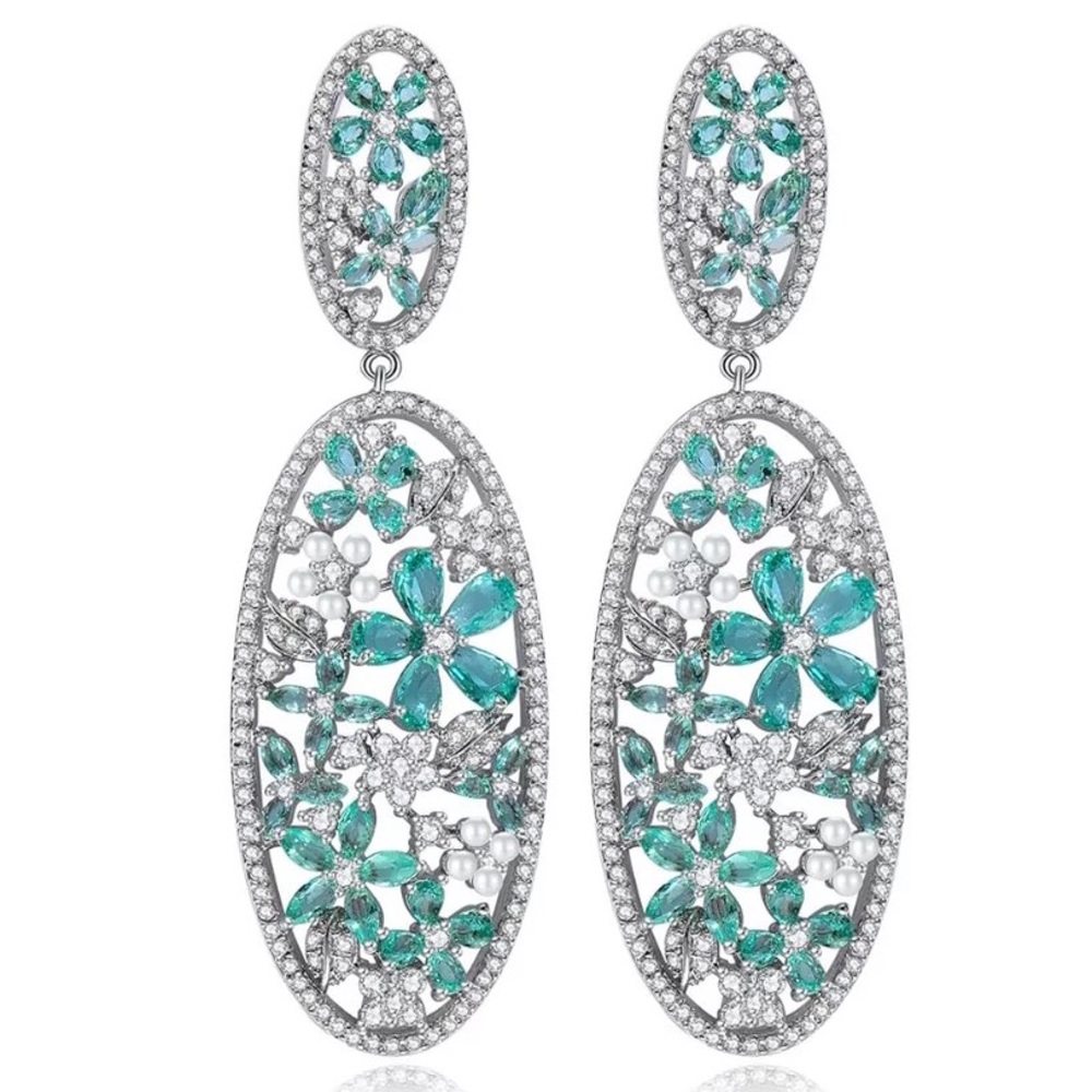 NEW - Dazzling 18k White Gold Aqua Crystal Earrings